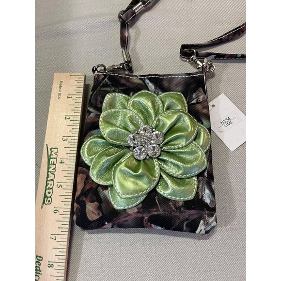 Small Camouflage Purse NEW Green Flower Jewel - Picture 7 of 7